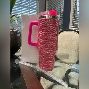 Pink Rhinestone Tumbler with Handle
